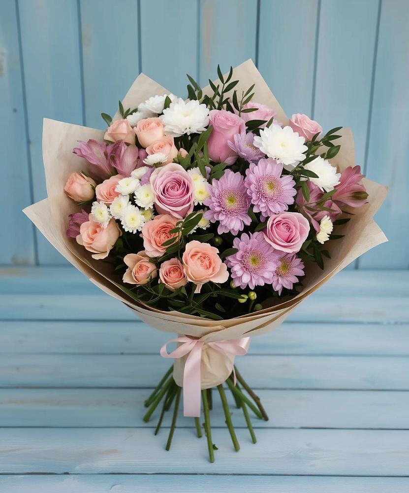 Букет цветов из: Хризантемы, Розы и Альстромерии в Соколе Вологодской области