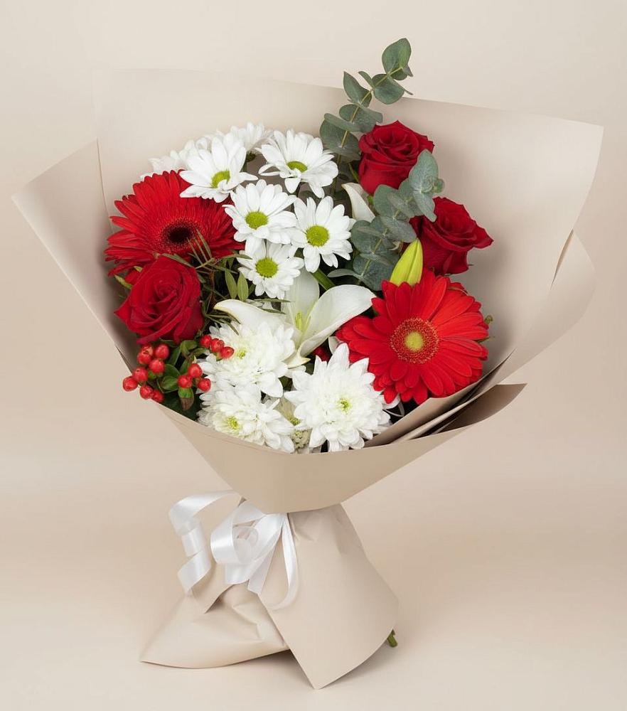 Букет цветов из: Розы, Хризантемы, Герберы и Лилии в Соколе Вологодской области