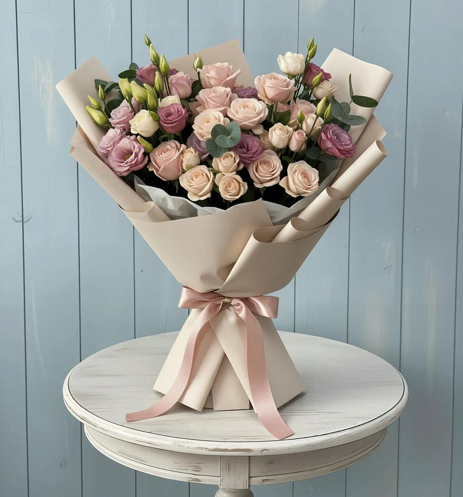 Букет цветов из: Розы и Лизиантусы в Соколе Вологодской области